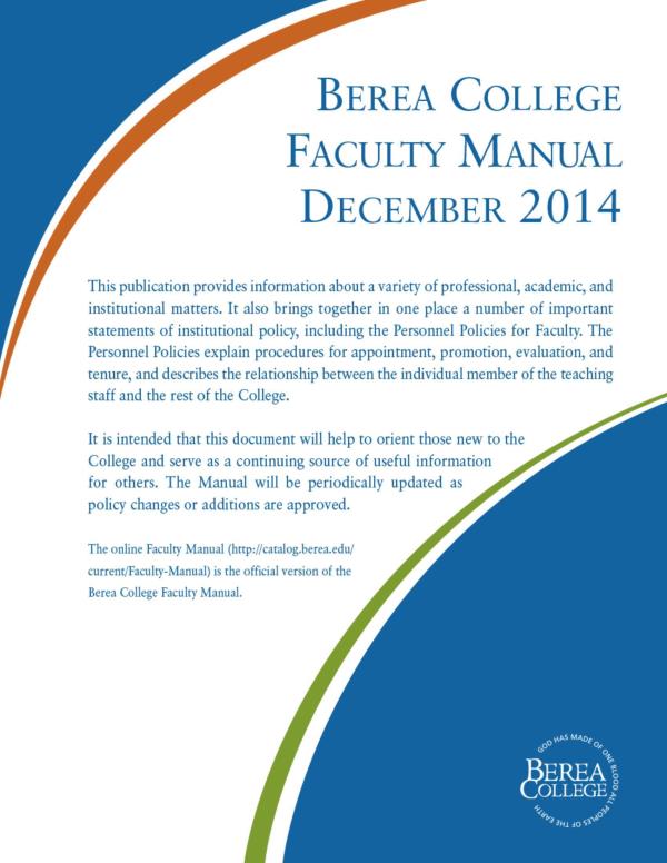 December 2014 Faculty Manual Cover