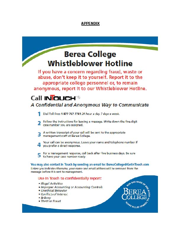 Whistleblower Policy Appendix